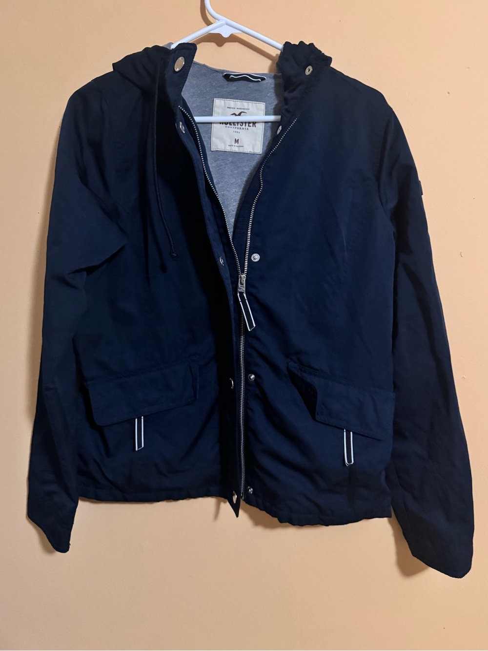 Hollister Men's Dark Navy Hooded Lightweight Jacket